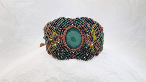 Micro Macrame Bracelet, Green Agate Cabochon