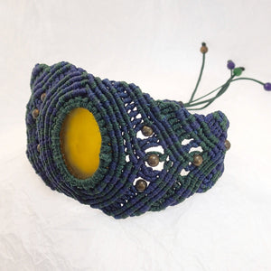 Micro Macrame Bracelet, Natural Yellow Agate Cabochon