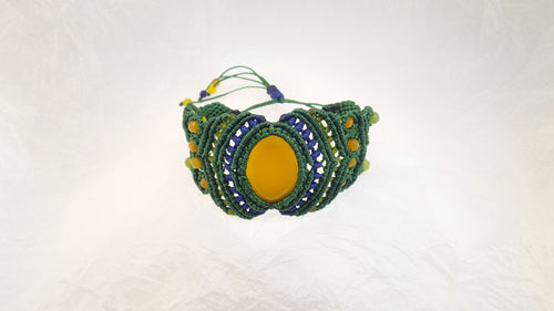 Micro Macrame Bracelet, Natural Yellow Agate Cabochon