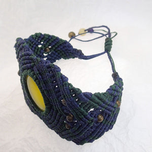 Micro Macrame Bracelet, Natural Yellow Agate Cabochon