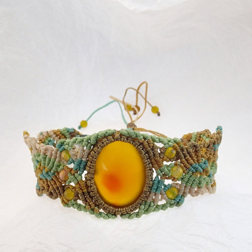 Micro Macrame Bracelet, Yellow Agate Cabochon