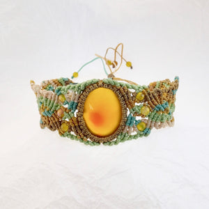Yellow Agate Citron Micro Macrame Set of Bracelet, Necklace, Choker, ring and a Pair of Earrings