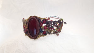 Micro Macrame Bracelet, Red Agate Cabochon