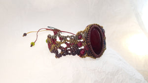 Micro Macrame Bracelet, Red Agate Cabochon