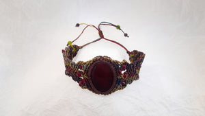 Micro Macrame Bracelet, Red Agate Cabochon
