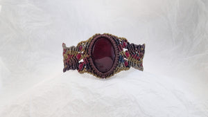 Micro Macrame Bracelet, Red Agate Cabochon