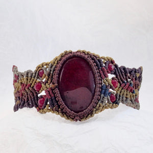 Red Jasper Maroon Micro Macrame Set of Bracelet, Choker and a Pair of Earrings