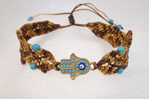 Hamsa macrame bracelet. Adjustable, Handmade in Canada, Khaki