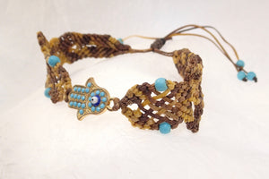 Hamsa macrame bracelet. Adjustable, Handmade in Canada, Khaki