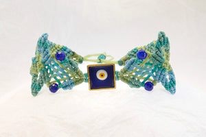 Evil Eye macrame bracelet. Adjustable, Handmade in Canada, Turquoise green