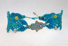 Load image into Gallery viewer, Hamsa macrame bracelet. Adjustable, Handmade in Canada, Turquiose Blue