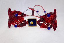 Load image into Gallery viewer, Evil Eye macrame bracelet. Adjustable, Handmade in Canada, Maroon red