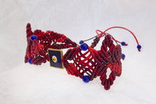 Load image into Gallery viewer, Evil Eye macrame bracelet. Adjustable, Handmade in Canada, Maroon red