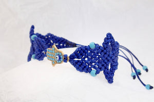 Hamsa macrame bracelet. Adjustable, Handmade in Canada, royal Blue