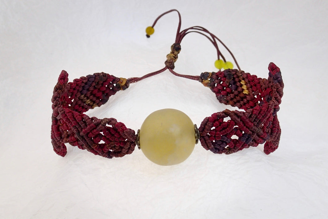 Macrame bracelet, frosted afghan jade bead. Adjustable, Handmade in Canada