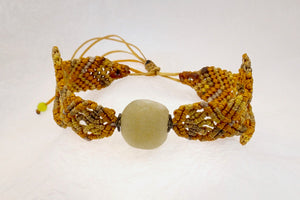 Macrame bracelet, frosted afghan jade bead. Adjustable, Handmade in Canada