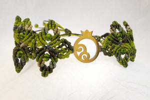 Pomegranate macrame bracelet, golden plated stainless steel pomegranate plaque. Adjustable, Handmade in Canada, Pistachio Green