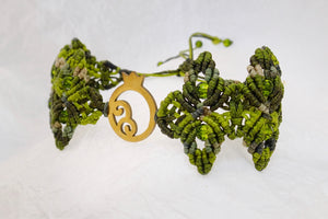 Pomegranate macrame bracelet, golden plated stainless steel pomegranate plaque. Adjustable, Handmade in Canada, Pistachio Green.
