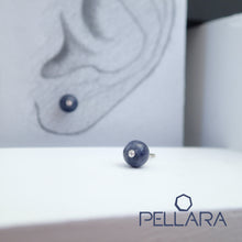 Load image into Gallery viewer, Sterling silver natural gemstone stud earrings contains a sparkling piece of Cubic Zirconia. Very light and hypo-allergenic, 6mm or 8mm beads. Sodalite