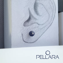 Load image into Gallery viewer, Sterling silver natural gemstone stud earrings contains a sparkling piece of Cubic Zirconia. Very light and hypo-allergenic, 6mm or 8mm beads. Sodalite