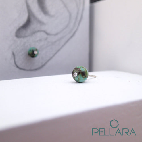 Sterling silver natural gemstone stud earrings contains a sparkling piece of Cubic Zirconia. Very light and hypo-allergenic, 6mm or 8mm beads. Jasper
