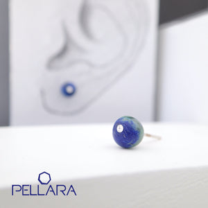 Sterling silver natural gemstone stud earrings contains a sparkling piece of Cubic Zirconia. Very light and hypo-allergenic, 6mm or 8mm beads. Malachite, Azurite Malachite