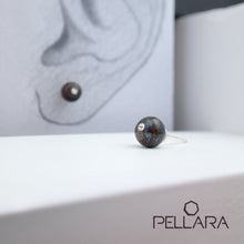 Load image into Gallery viewer, Sterling silver natural gemstone stud earrings contains a sparkling piece of Cubic Zirconia. Very light and hypo-allergenic, 6mm or 8mm beads. Bronzite