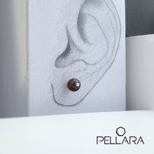 Load image into Gallery viewer, Sterling silver natural gemstone stud earrings contains a sparkling piece of Cubic Zirconia. Very light and hypo-allergenic, 6mm or 8mm beads. Bronzite