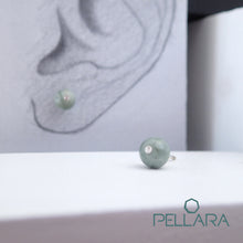 Load image into Gallery viewer, Sterling silver natural gemstone stud earrings contains a sparkling piece of Cubic Zirconia. Very light and hypo-allergenic, 6mm or 8mm beads. Jade