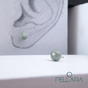 Sterling silver natural gemstone stud earrings contains a sparkling piece of Cubic Zirconia. Very light and hypo-allergenic, 6mm or 8mm beads. Jade