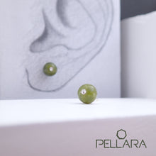 Load image into Gallery viewer, Sterling silver natural gemstone stud earrings contains a sparkling piece of Cubic Zirconia. Very light and hypo-allergenic, 6mm or 8mm beads. Jade