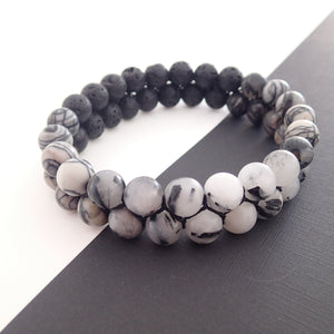 Gemstone bracelet by Pellara, Yin & Yang, The Crown, heart, Solar Plexus & base chakras, Aromatherapy bracelet