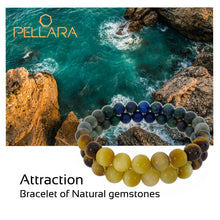Load image into Gallery viewer, Gemstone bracelet by Pellara, inspired by stormy sea. attraction contains Gemini, Scorpio, Virgo &amp; Capricorn zodiacs. 6, 8 &amp; 10mm stones