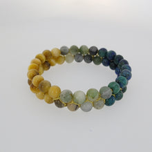 Load image into Gallery viewer, Gemstone bracelet by Pellara. attraction, made of azurite malachite, Tiger’s eye &amp; Indian Jade. 6, 8 &amp; 10mm stones