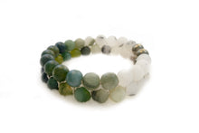 Load image into Gallery viewer, Gemstone bracelet by Pellara, inspired by aurora, made of Green rutilated quartz, White rutilated quartz, moss agate &amp; pyrite . Gemini &amp; Leo zodiacs. 8mm