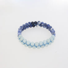 Load image into Gallery viewer, Gemstone bracelet by Pellara, inspired by Blue Jay, made of Amazonite, Sodalite, Blue Tiger eye. 6, 8 &amp; 10mm. Third eye, Throat and Heart chakra
