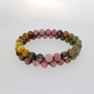 Coral Reef Gemstone bracelet by Pellara, shows colour combination of corals, Gemini, Scorpio, Leo, Virgo & Libra zodiacs