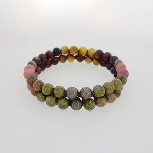 made of Tiger Eye, Unakite, Rhodonite and Pyrite . Gemini, Scorpio, Leo, Virgo & Libra zodiacs. 6 & 8mm stones