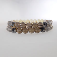 Load image into Gallery viewer, Chakra gemstone bracelet for the Crown Chakra, designed by Pellara. Made in Canada. Contains Citrine, Smoky Quartz and Golden Rutilated Quartz crystals.