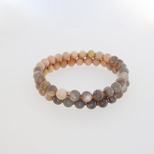 Load image into Gallery viewer, Gemstone bracelet, Dawn, by Pellara. Made of Sunstone and Moonstone. Birthstone gift for Cancer zodiac. The Crown and sacral chakra.