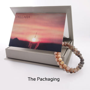 gift package for Gemstone bracelet, Dawn, by Pellara. Made of Sunstone and Moonstone. The Crown and sacral chakra.