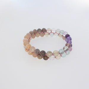 Gemstone bracelet, Eyes of Green by Pellara. Made of Sunstone, Moonstone & Flourite. Birthstone gift for Cancer, Capricorn & Pisces zodiacs.