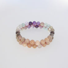 Load image into Gallery viewer, emstone bracelet, Eyes of Green by Pellara. Made of Sunstone, Moonstone &amp; Flourite, The Crown, Third Eye, Throat, Heart and Sacral chakras.
