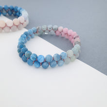 Load image into Gallery viewer, Gemstone Bracelet, Flowing in the deep by Pellara. Made of Apatite, Larimar, Morganite &amp; Jasper. 6mm &amp; 8mm