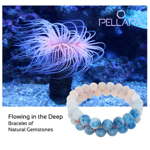 Gemstone Bracelet, Flowing in the deep by Pellara. Made of Apatite, Larimar, Morganite & Jasper. Birthstone gift for Leo, Virgo, Scorpio & Pisces zodiacs