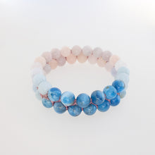 Load image into Gallery viewer, Gemstone Bracelet, Flowing in the deep by Pellara. Made of Apatite, Larimar, Morganite &amp; Jasper. 6mm &amp; 8mm. Birthstone gift for Leo, Virgo, Scorpio &amp; Pisces zodiacs