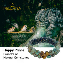 Load image into Gallery viewer, Gemstone Bracelet, Happy prince by Pellara. Made of Agate, Turquoise &amp; Tiger Eye. The Crown, Heart, Sacral &amp; Navel chakras.