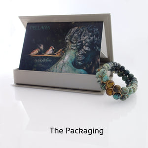 Gift package of Gemstone Bracelet, Happy prince by Pellara. Made of Agate, Turquoise & Tiger Eye. Birthstone gift for Leo, Virgo, Scorpio & Gemini zodiacs.