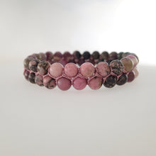 Load image into Gallery viewer, Chakra gemstone bracelet for The Heart Chakra, designed by Pellara. Made in Canada. Contains Rhodonite and Tourmaline crystals. 