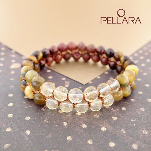Chakra gemstone bracelet for The Solar Plexus (Navel) Chakra, designed by Pellara. Made in Canada. Contains BloodStone, Citrine and Tiger Eye crystals. 